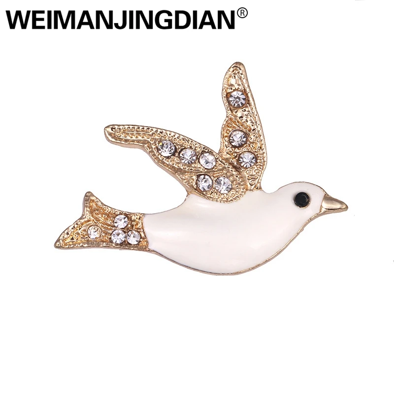 WEIMANJINGDIAN Factory Direct Sale Rhinestones and White Enameled Bird of Peace Brooch Pins for Women
WEIMANJINGDIAN Factory Direct Sale Rhinestones and White Enameled Bird of Peace Brooch Pins for Women