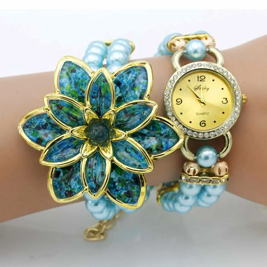 Часы shsby женские кварцевые модные наручные с ремешком из жемчуга браслетом