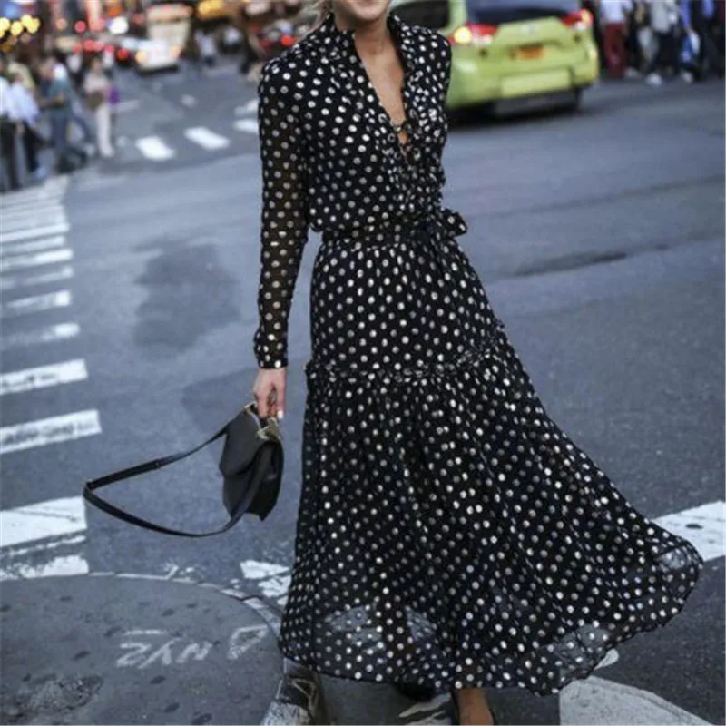 Bohemian Style Maxi Dress Women Vintage Polka Dot V-Neck Wrap Female Dresses Elegant Evening Party High Waist Dresses For Women
Bohemian Style Maxi Dress Women Vintage Polka Dot V-Neck Wrap Female Dresses Elegant Evening Party High Waist Dresses For Women
