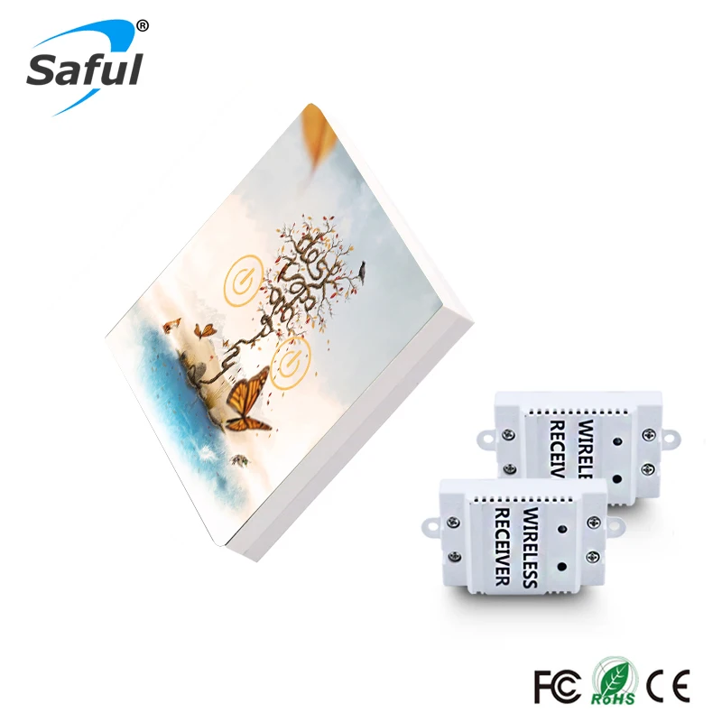 Saful 433Mhz Smart Touch Wireless Switch Light RF Remote Control AC 110V 220V 2 Gang 2 Way Wall Switch
Saful 433Mhz Smart Touch Wireless Switch Light RF Remote Control AC 110V 220V 2 Gang 2 Way Wall Switch