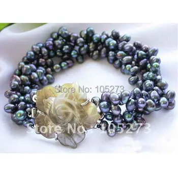 4Rows AA 6-7MM Black Rice Freshwater Cultured Pearl Bracelet Sea Shell Flower Clasp Fashion Jewelry New Free Shipping FN2156
4Rows AA 6-7MM Black Rice Freshwater Cultured Pearl Bracelet Sea Shell Flower Clasp Fashion Jewelry New Free Shipping FN2156