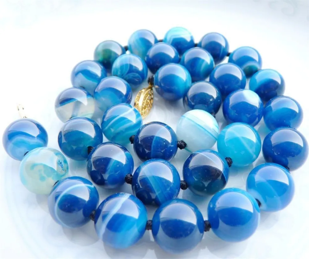 FREE SHIPPING>>>@@ > N3808 10MM ANTIQUE ART DECO GENUINE RARE BLUE CHALCEDONY AGATE BEADS NECKLACE | Украшения и