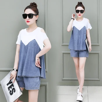 short pants suit 2018 summer new women blouse top shorts outfit Korean fashion loose jeans two-piece clothing set plus size
short pants suit 2018 summer new women blouse top shorts outfit Korean fashion loose jeans two-piece clothing set plus size