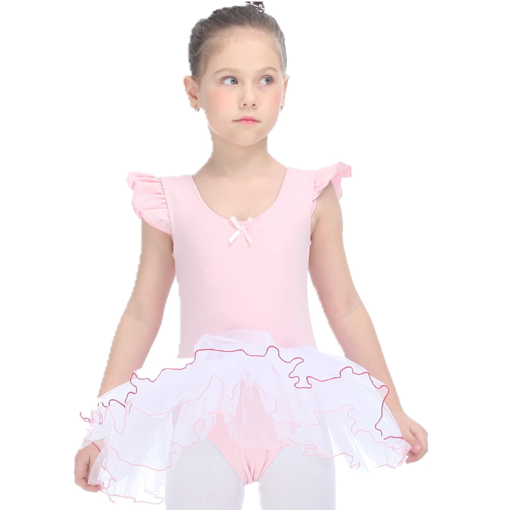 

Retail Wholesale Contrast Pink and White Puffy Sleeve Leotard with Tulle Skirt for Ballet Dancing Performance