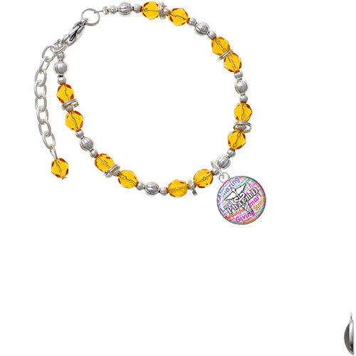 Silvertone Domed Multi Color PharmD Yellow Beaded Bracelet