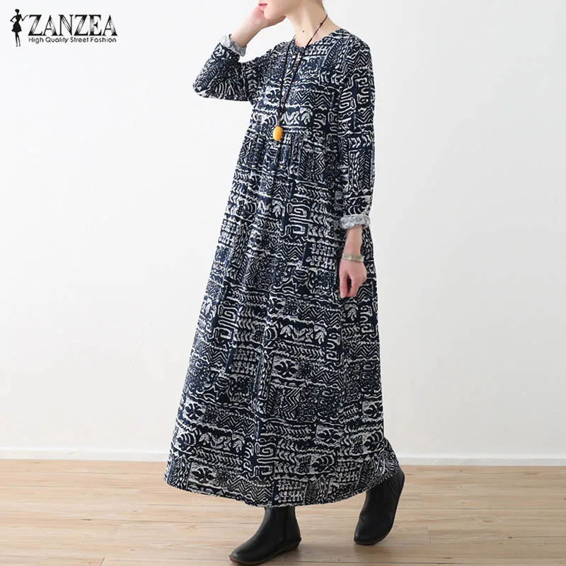 ZANZEA 2019 Vintage Printed Maxi Dress Women's Sundress Autumn Casual Long Sleeve Linen Vestido Female Pleated O Neck Robe Femme
ZANZEA 2019 Vintage Printed Maxi Dress Women's Sundress Autumn Casual Long Sleeve Linen Vestido Female Pleated O Neck Robe Femme