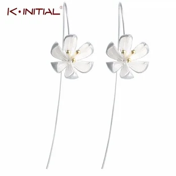 1pair 925 Silver Golden Bud Flowers Earrings For Women Flower Drop Earrings Women Hook Earring Statement Jewelry Wholesale Gift