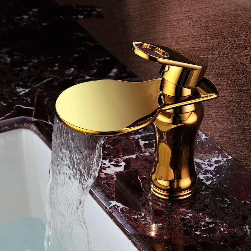Luxury gold solid brass bathroom sink faucet Waterfall basin Cold and hot water mixing faucet High quality copper construction
Luxury gold solid brass bathroom sink faucet Waterfall basin Cold and hot water mixing faucet High quality copper construction