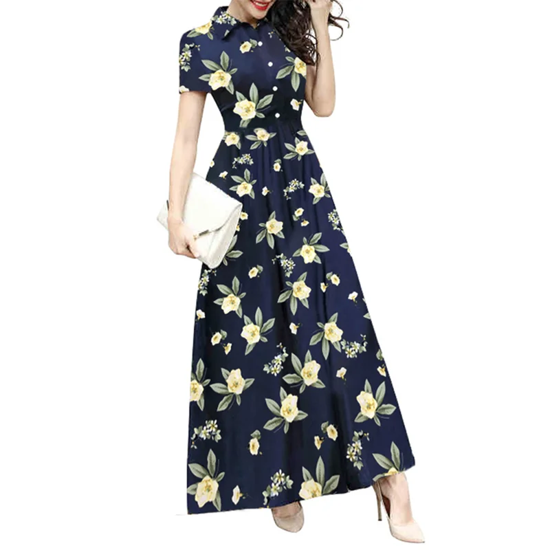 Sexy Party Women's Dress Elegant Short Sleeve Tight Waist Lapel Neck Long Dress Vintage Flower Print Dress Summer Vestidos 2019
Sexy Party Women's Dress Elegant Short Sleeve Tight Waist Lapel Neck Long Dress Vintage Flower Print Dress Summer Vestidos 2019
