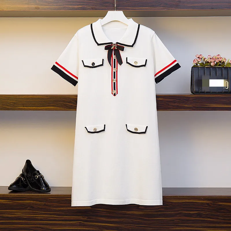 Runway Large Size Women's Summer Dress Loose Knit Short Sleeve Fashion Striped Bow Patchwork Vintage Turn-Down Collar Mini Dress
Runway Large Size Women's Summer Dress Loose Knit Short Sleeve Fashion Striped Bow Patchwork Vintage Turn-Down Collar Mini Dress