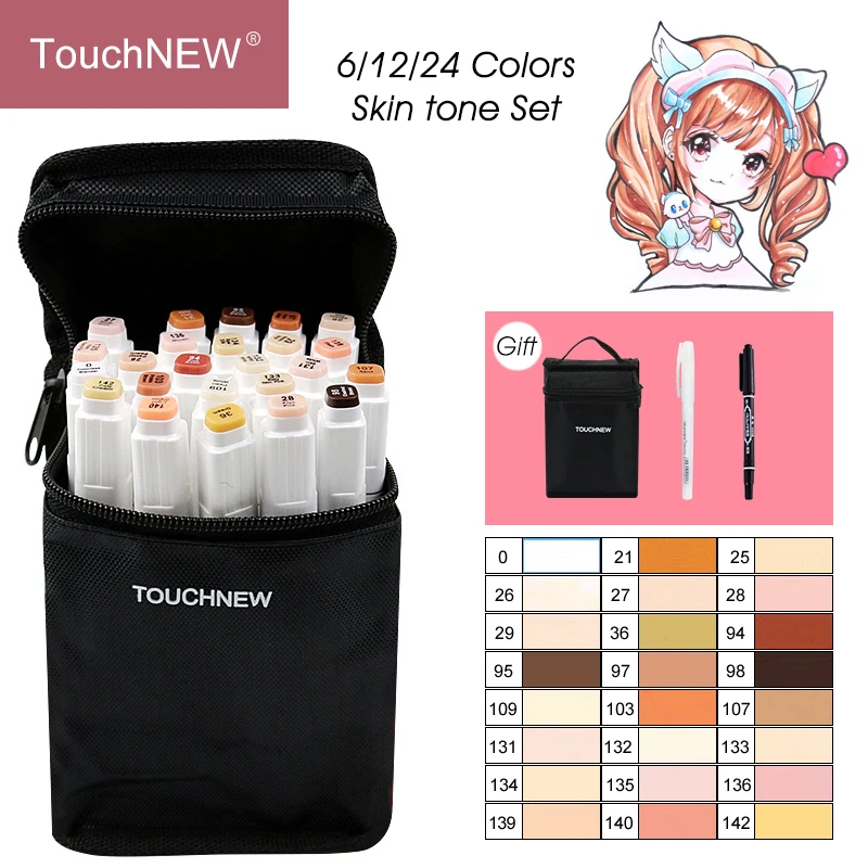 

TouchFIVE 12/24 Colors Sketch Skin Tones Marker Pen Artist Double Headed Alcohol Based Manga Art Markers brush pen