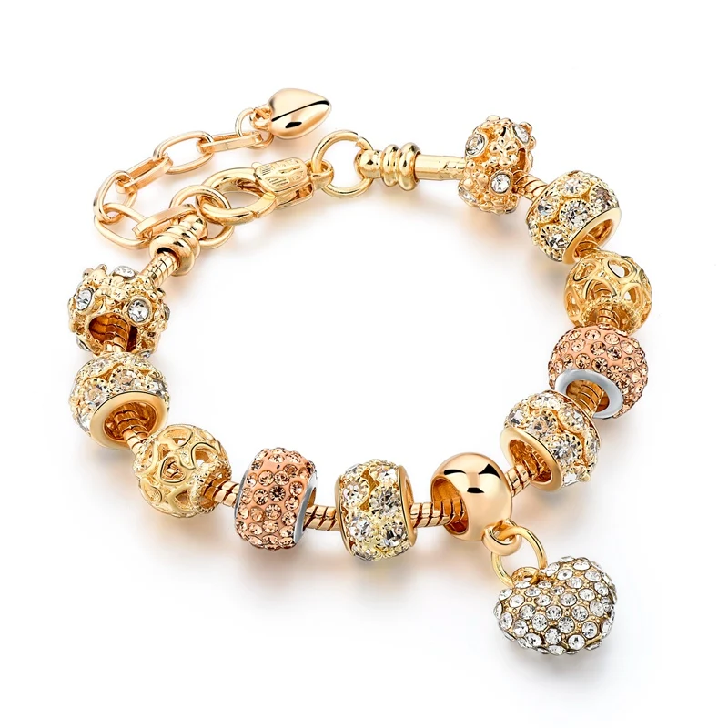 Crystal Heart Charm Bracelets and Gold Bangles