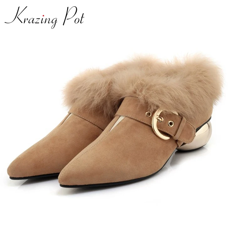 Krazing Pot rabbit fur fashion Spring sheep suede pointed toe concise style office lady metal heels women keep warm pumps L52
Krazing Pot rabbit fur fashion Spring sheep suede pointed toe concise style office lady metal heels women keep warm pumps L52