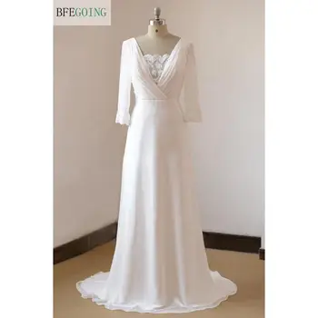 White Chiffon Lace Appliques V-Neck A-line Wedding Dress Sweep Train Long Sleeves Real/Original Photos Custom made
White Chiffon Lace Appliques V-Neck A-line Wedding Dress Sweep Train Long Sleeves Real/Original Photos Custom made