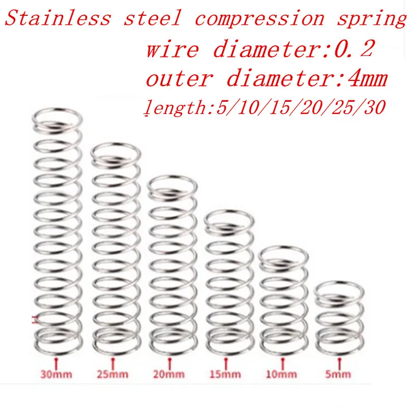 20pcs/lot 0.2*4*5/10/15/20/25/30/35/40/45/50mm 0.2mm Stainless Steel Micro Small Compression spring OD 4mm
20pcs/lot 0.2*4*5/10/15/20/25/30/35/40/45/50mm 0.2mm Stainless Steel Micro Small Compression spring OD 4mm