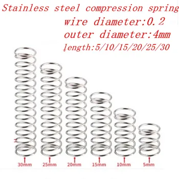 20pcs/lot 0.2*4*5/10/15/20/25/30/35/40/45/50mm 0.2mm Stainless Steel Micro Small Compression spring OD 4mm
20pcs/lot 0.2*4*5/10/15/20/25/30/35/40/45/50mm 0.2mm Stainless Steel Micro Small Compression spring OD 4mm