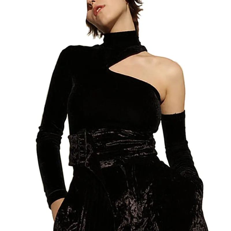 AEL Tight Velour T-shirt Irregular Off Shoulder Woman Black Sexy Top Elegance Slim Spring Autumn Hight Quality Women's Clothing
AEL Tight Velour T-shirt Irregular Off Shoulder Woman Black Sexy Top Elegance Slim Spring Autumn Hight Quality Women's Clothing