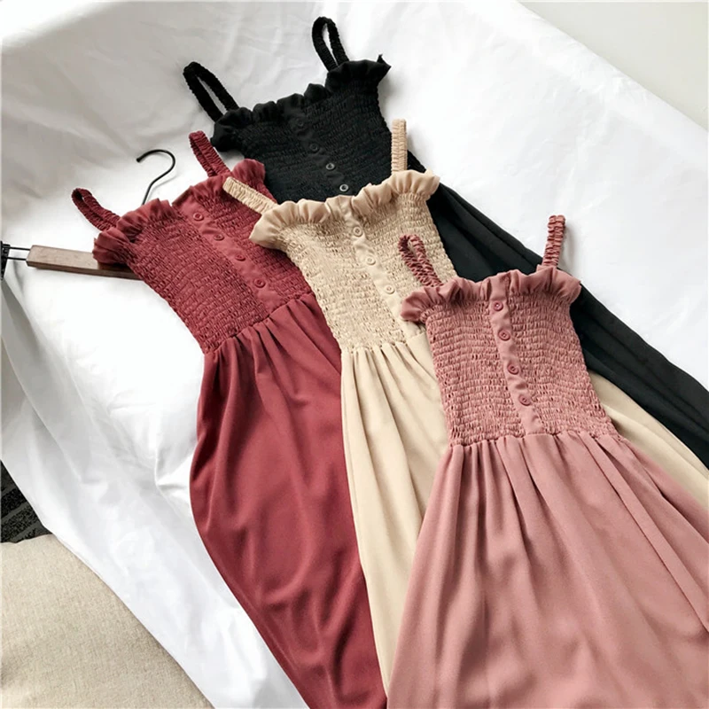 New Summer Vintage Spaghetti Strap Dress Women Elegant Slim Strapless Holiday Dresses Button Sleeveless Sundress Vestidos Mw445
New Summer Vintage Spaghetti Strap Dress Women Elegant Slim Strapless Holiday Dresses Button Sleeveless Sundress Vestidos Mw445