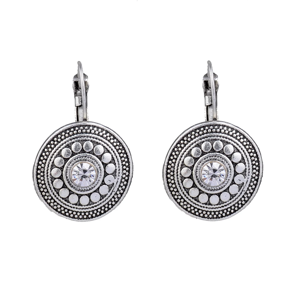 New Age Mandala Round Silver Dangle Earrings