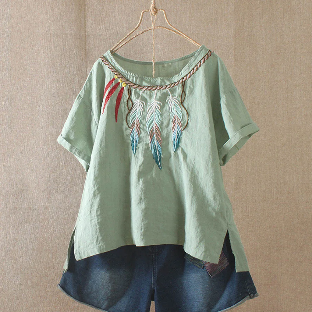 Feitong Fashion Embroidery Linen Blouse Shirts Women Ladies Short Sleeve Round Neck Blouse Shirt blusas mujer feminina
Feitong Fashion Embroidery Linen Blouse Shirts Women Ladies Short Sleeve Round Neck Blouse Shirt blusas mujer feminina