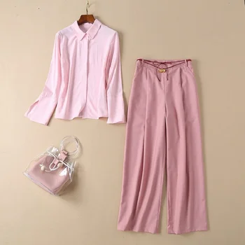 Two Piece Set 2019 Spring Summer Fashion Work Suits Ladies Long Sleeve Pink Shirt+Wide Leg Pant Set Women Designer Clothing Suit
Two Piece Set 2019 Spring Summer Fashion Work Suits Ladies Long Sleeve Pink Shirt+Wide Leg Pant Set Women Designer Clothing Suit