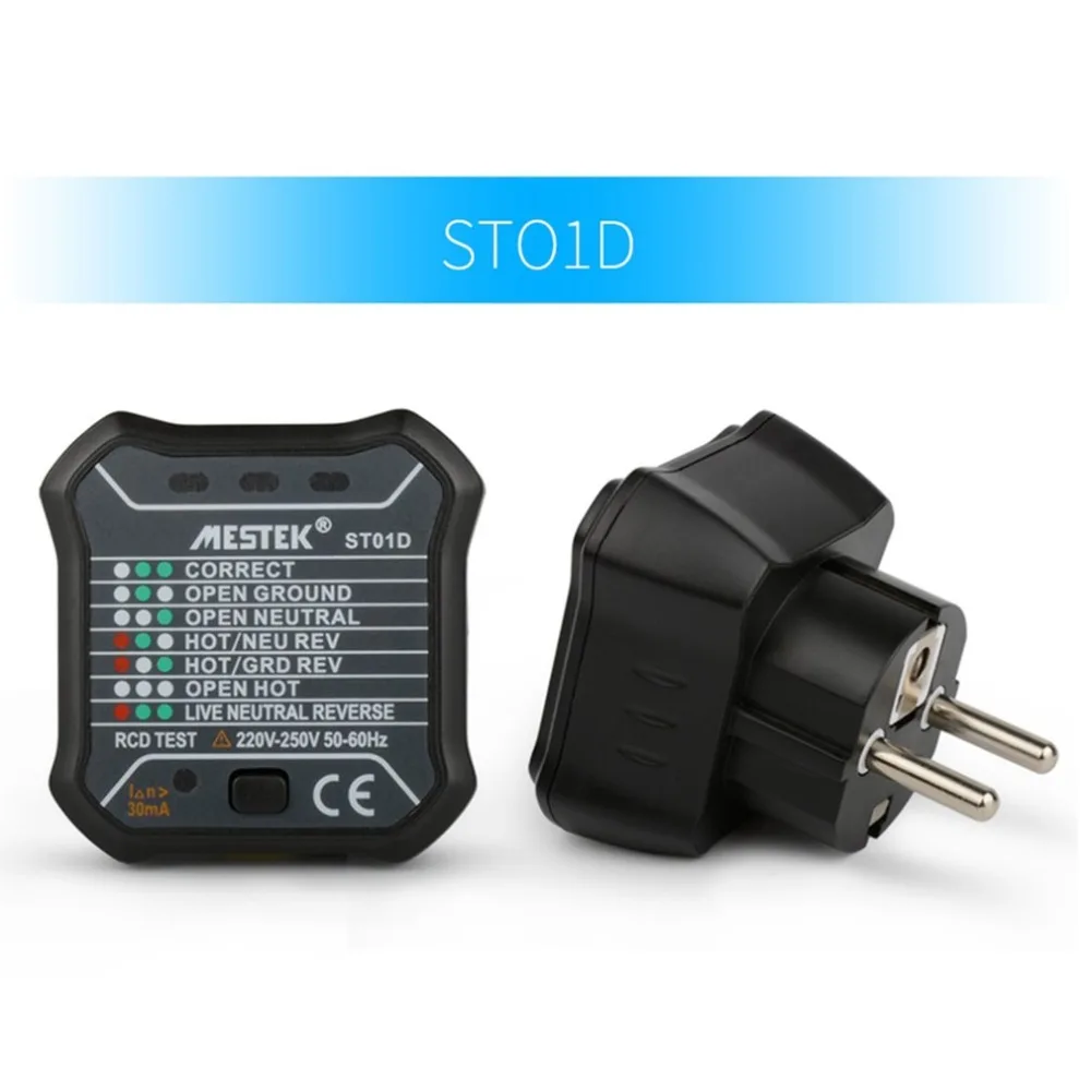 MESTEK ST01D Socket Outlet Tester Circuit Polarity Voltage Detector Wall Plug Breaker Finder RCD Test 220V - 250V EU Plug
MESTEK ST01D Socket Outlet Tester Circuit Polarity Voltage Detector Wall Plug Breaker Finder RCD Test 220V - 250V EU Plug