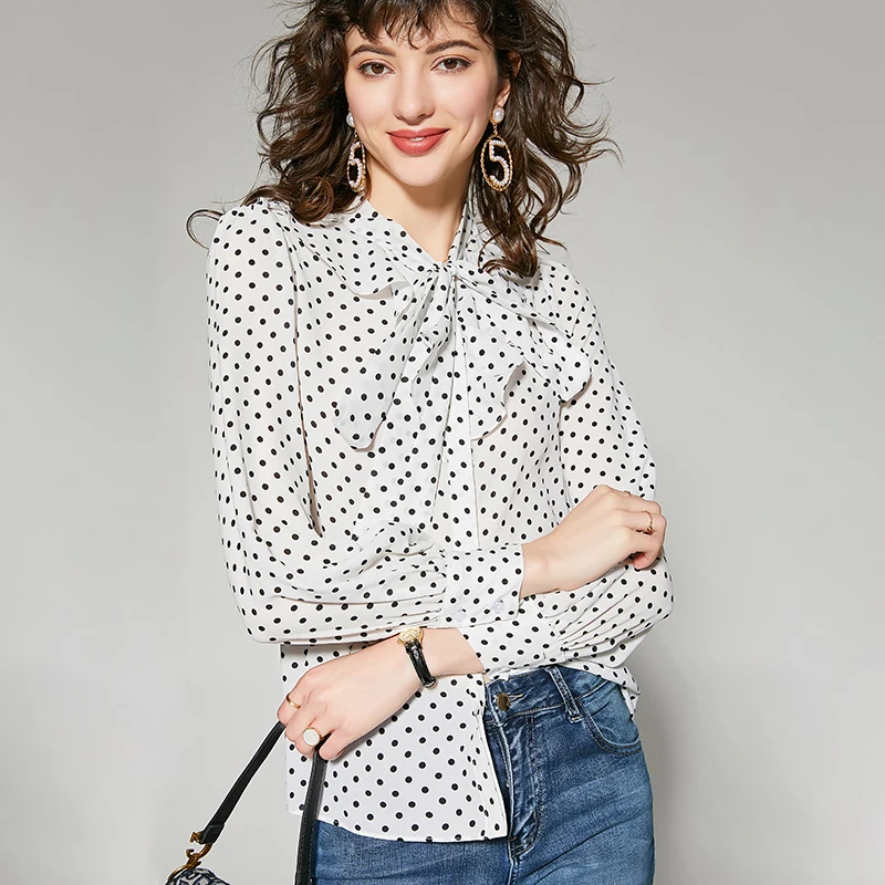 Spring Autumn Office Lady Fashion Vintage Polka Dot Print Chiffon Blouse Elegant Long Sleeve Bow Casual Women's Loose Shirt
Spring Autumn Office Lady Fashion Vintage Polka Dot Print Chiffon Blouse Elegant Long Sleeve Bow Casual Women's Loose Shirt
