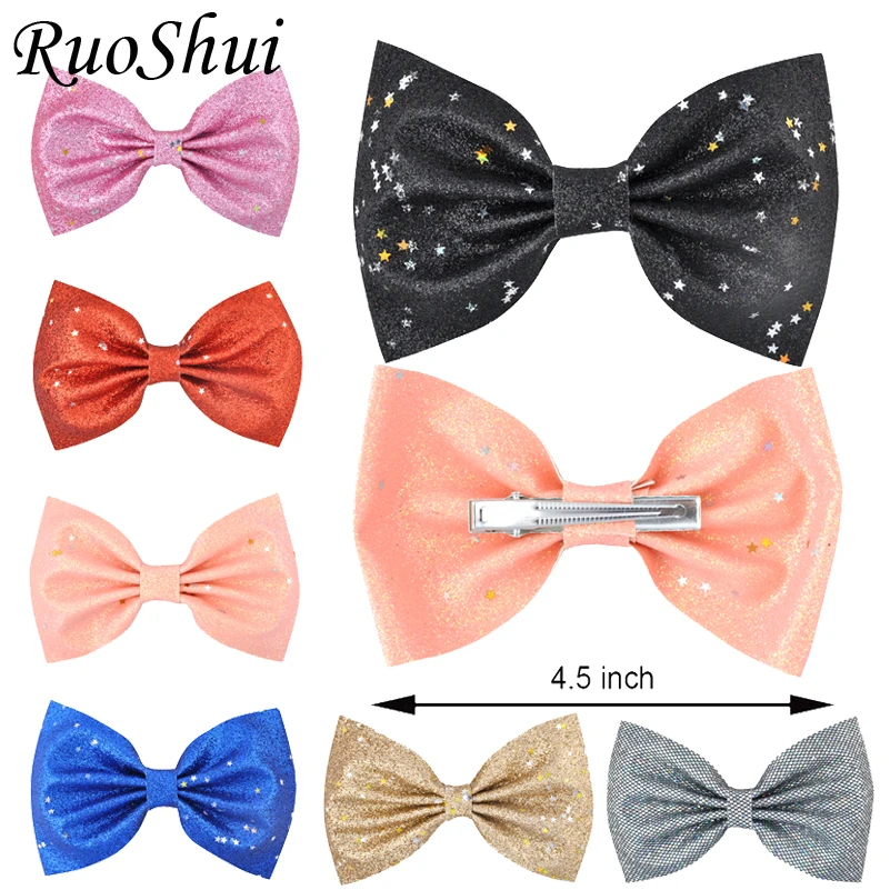4.5 inches Glitter Leather Hair Bows for Girls Star shining Grip Sequin Hairpins Baby Child Barrettes Accessories | Аксессуары для