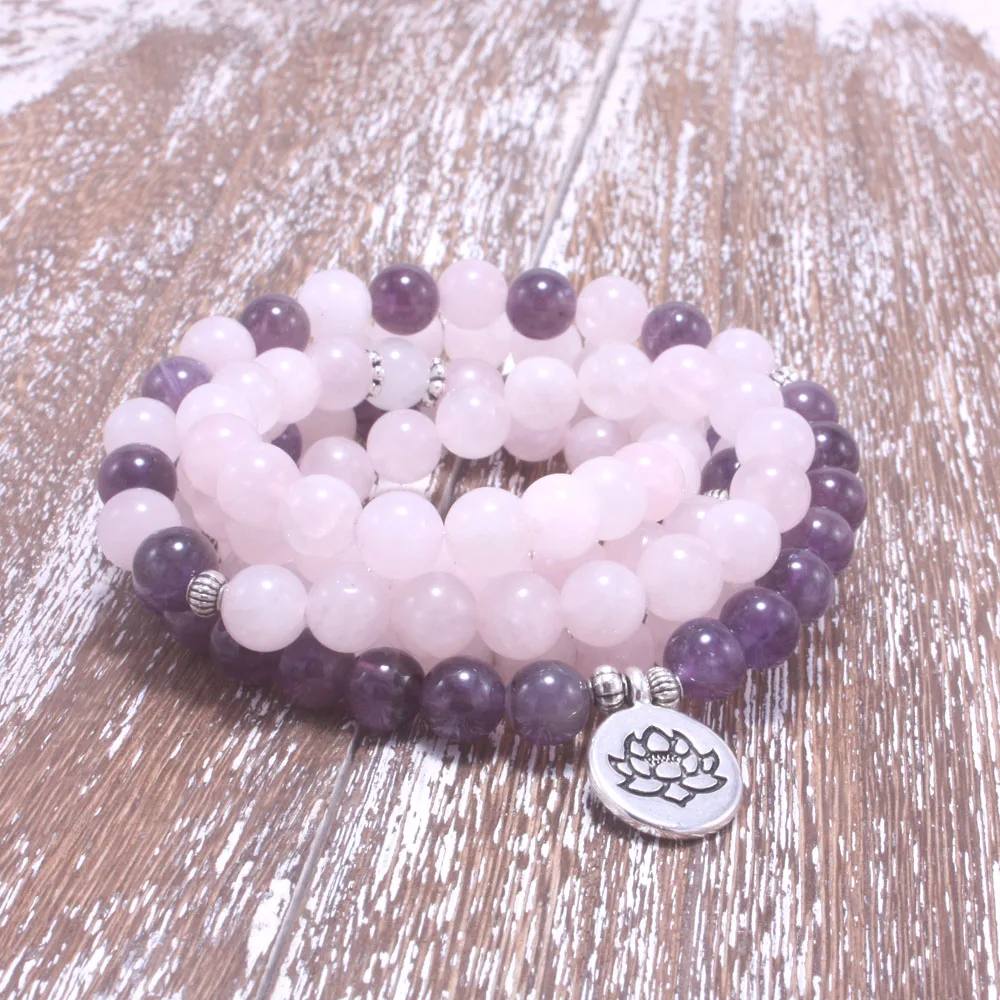 8MM Natural Stone mala Pink, Purple Crystal, Lotus, OM, Buddha Charm Bracelet for women yoga jewelry
8MM Natural Stone mala Pink, Purple Crystal, Lotus, OM, Buddha Charm Bracelet for women yoga jewelry