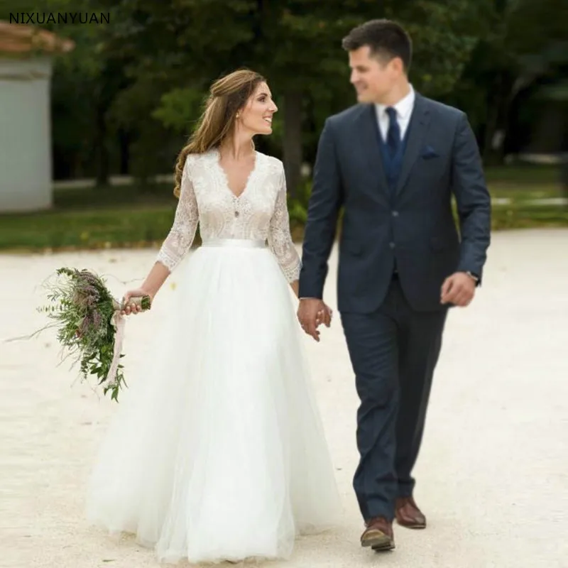 Vestido De Noiva Simple V Neck Beach Wedding Dress with Lace Sleeve Bridal Gowns Plus Size Low Back Robe De Mariee
Vestido De Noiva Simple V Neck Beach Wedding Dress with Lace Sleeve Bridal Gowns Plus Size Low Back Robe De Mariee