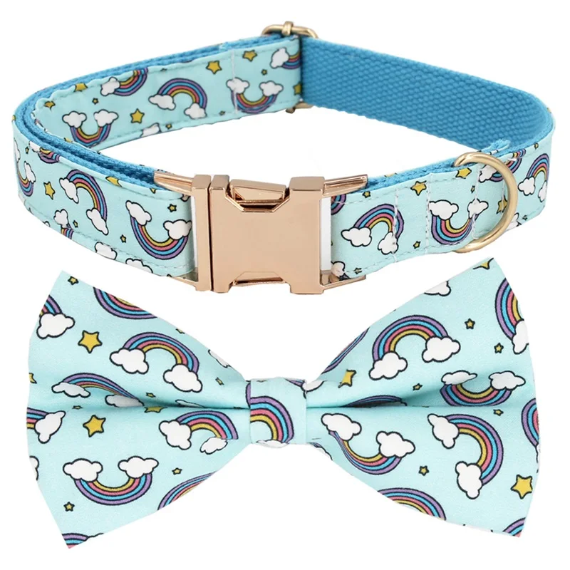 rainbow Dog collar with bow tie personal custom adjustable pet cotton dog &cat gifts
rainbow Dog collar with bow tie personal custom adjustable pet cotton dog &cat gifts