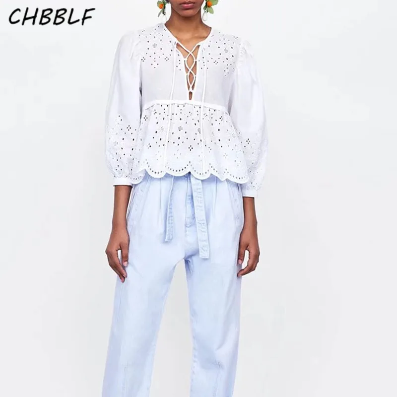 CHBBLF women sweet lace up hollow out blouse three quarter sleeve shirts ladies white tops blusas CFC8610
CHBBLF women sweet lace up hollow out blouse three quarter sleeve shirts ladies white tops blusas CFC8610