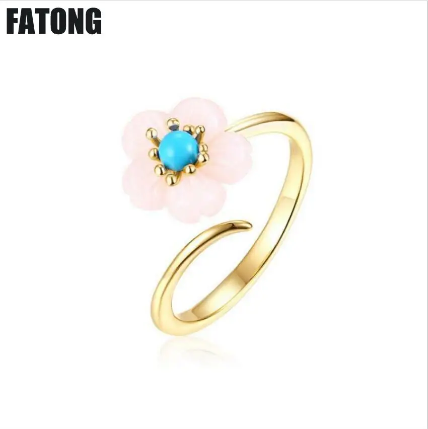 925 sterling silver small fresh Japanese cherry blossom ring turquoise shell flower jewelry female. J0127
925 sterling silver small fresh Japanese cherry blossom ring turquoise shell flower jewelry female. J0127