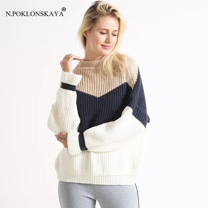 N.POKLONSKAYA Women Casual Loose Tuttleneck Sweater Patchwork Warm Autumn Winter Jumper Pullover Female Oversized Sweaters 2018
N.POKLONSKAYA Women Casual Loose Tuttleneck Sweater Patchwork Warm Autumn Winter Jumper Pullover Female Oversized Sweaters 2018