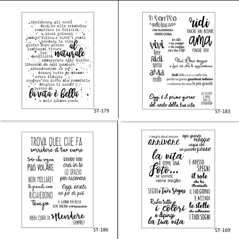 ZhuoAng Italian words Transparent Clear Silicone Stamp/Seal for DIY scrapbooking/photo album Decorative clear stamp sheets
ZhuoAng Italian words Transparent Clear Silicone Stamp/Seal for DIY scrapbooking/photo album Decorative clear stamp sheets
