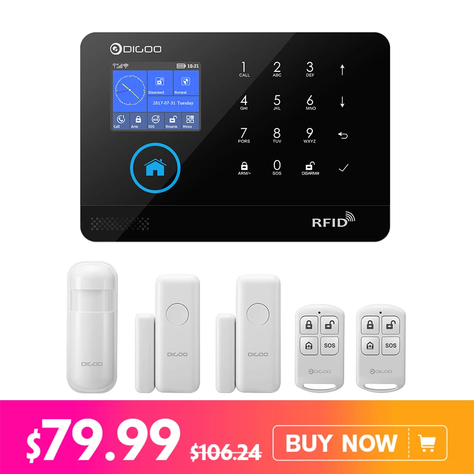 Digoo DG-HOSA Smart Home Security 433MHz Wireless Black 3G&GSM&WIFI DIY Alarm Systems Kits Infrared Motion Sensor Door Magnetism 
Digoo DG-HOSA Smart Home Security 433MHz Wireless Black 3G&GSM&WIFI DIY Alarm Systems Kits Infrared Motion Sensor Door Magnetism