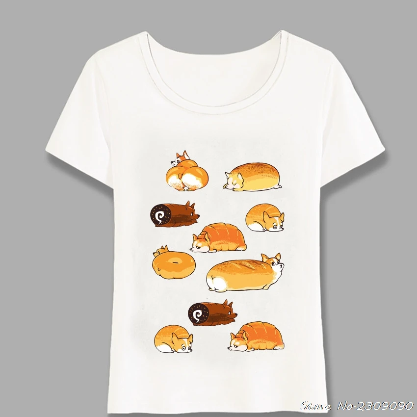 Новый Harajuku милые хлеб корги арт футболка женская летняя Девичья с милыми
