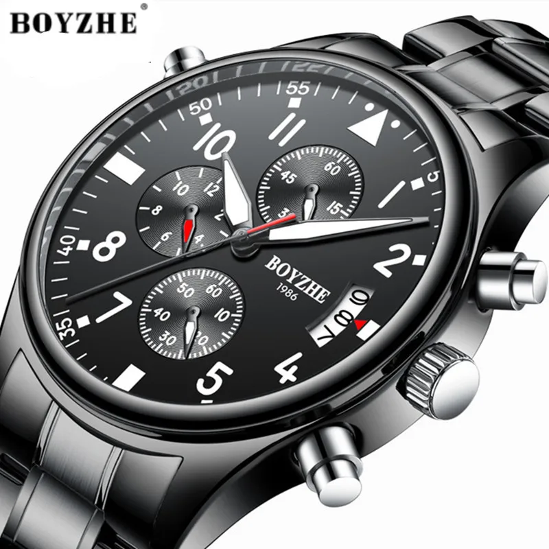 BOYZHE Men Quartz Watch Fashion Military Multi-function Chronometer Stainless Steel Luxury Brands Sports Black Wrist Watches
BOYZHE Men Quartz Watch Fashion Military Multi-function Chronometer Stainless Steel Luxury Brands Sports Black Wrist Watches