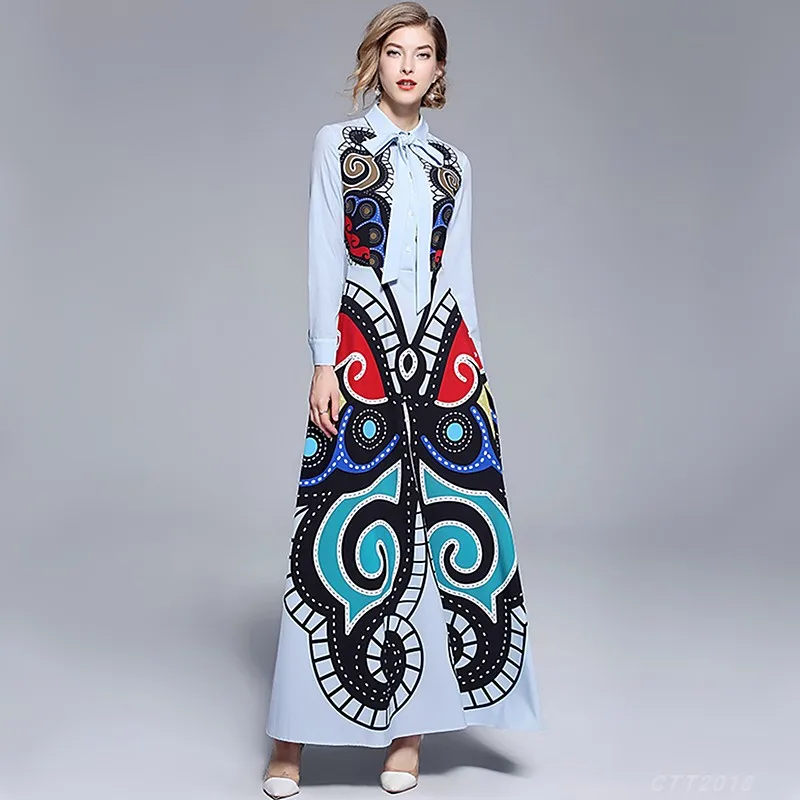 2018 New Fall Designer Runway Dress Lady Bow Belt Vintage Print Turn-down Collar Long Sleeve Slim Women Floor Length Maxi Dress
2018 New Fall Designer Runway Dress Lady Bow Belt Vintage Print Turn-down Collar Long Sleeve Slim Women Floor Length Maxi Dress