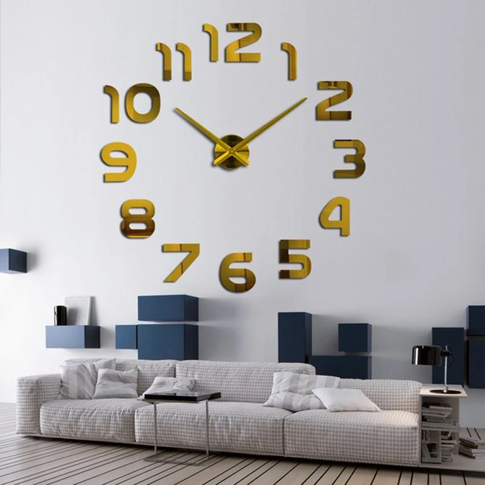 2017 Free Shipping New Clock Watch Wall Clocks Horloge 3d Diy Acrylic Mirror Stickers Home Decoration Living Room Quartz Needle 12