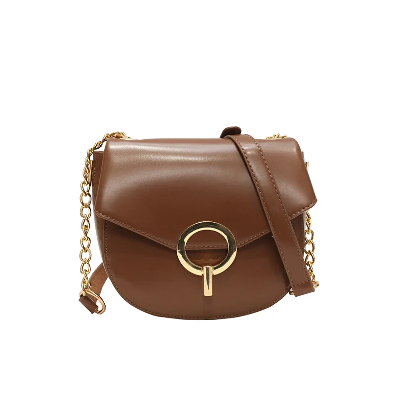 

KYYSLO Saddle bag chain bags retro lock womens bag pig texture tide Korean version of the wild shoulder messenger bags