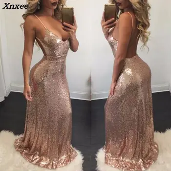 

Xnxee 2018 Christmas night Party Dress Sexy Women Gold Sequin Long Dresses Floor length Backless Maxi Vestido De Festa Xnxee