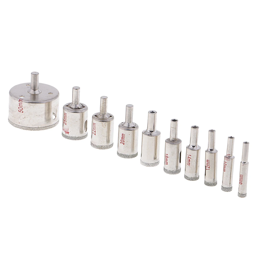 10x Diamond Hole Saw Drill Bits Set Cutting Tools Cutter for Glass, Marble, Granite Stone, Ceramic, Porcelain (8-50mm)
10x Diamond Hole Saw Drill Bits Set Cutting Tools Cutter for Glass, Marble, Granite Stone, Ceramic, Porcelain (8-50mm)