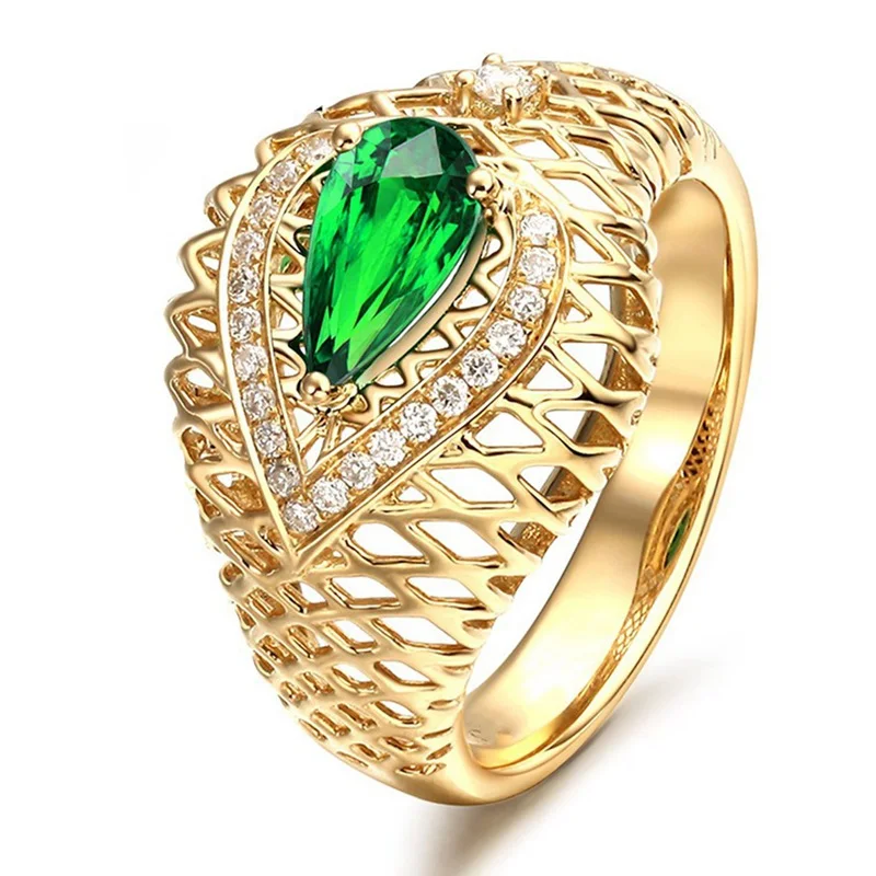 Vintage Gold Color Hollow Wedding Rings For Women Unique Green Zircon Big Finger Ring
Vintage Gold Color Hollow Wedding Rings For Women Unique Green Zircon Big Finger Ring