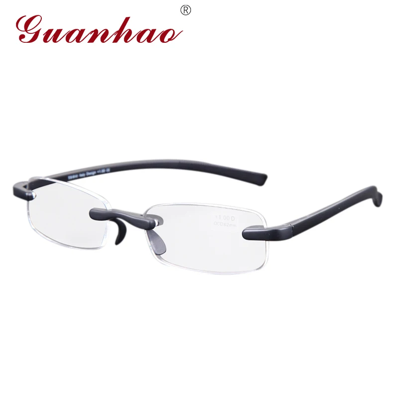 

Guanhao Soft Ultralight TR90 Frame Rimless Reading Glasses Men Women Spectacles Reader Eyeglasses Case 1.0 1.5 2.0