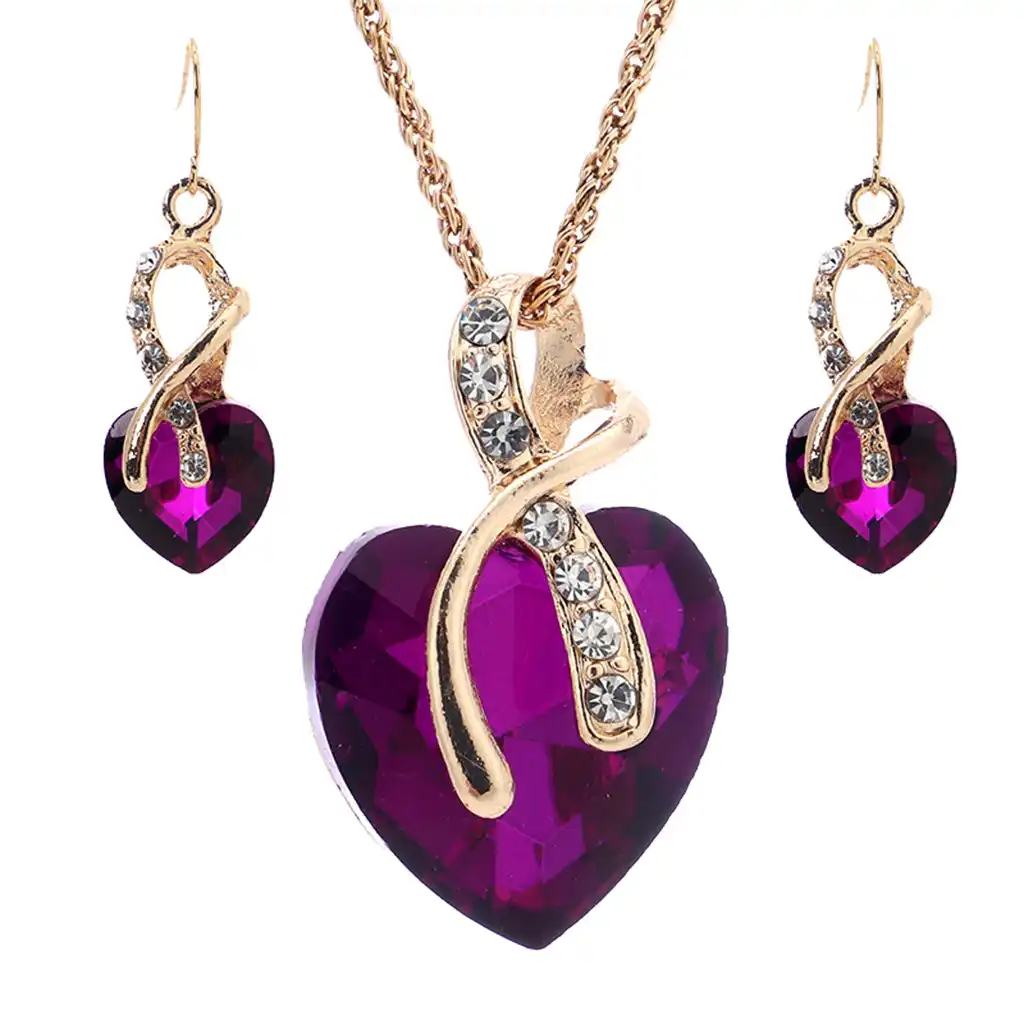 luxury romantic austrian crystal heart shape chain necklace