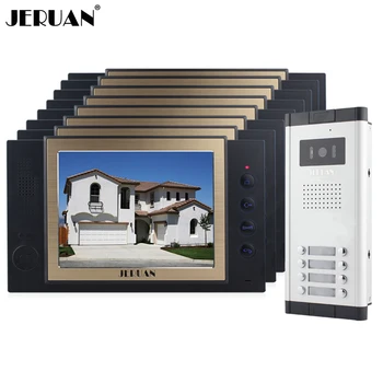 

JERUAN Apartment 8 Doorbell Intercom 8`` Video Door Phone Record Intercom System 700TVL IR Camera For 8 Household 8GB SD Card