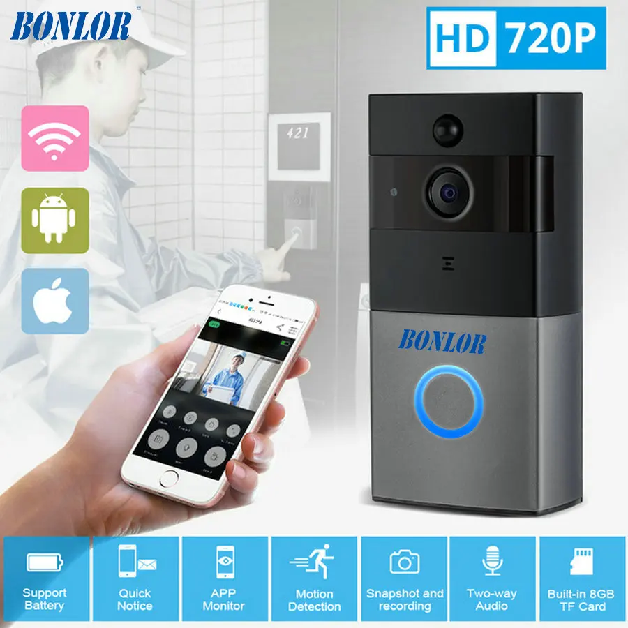 BONLOR Video Intercom Doorbell 720P HD Wifi Security Camera Real-Time Two-Way Talk and Night Version Smart Wireless Doorbell
BONLOR Video Intercom Doorbell 720P HD Wifi Security Camera Real-Time Two-Way Talk and Night Version Smart Wireless Doorbell