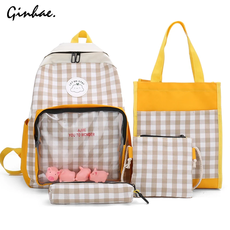 Preppy Style Patchwork Bagpack Women Canvas Plaid 4Pcs Set Backpack Letter School Bag For Teenage Girls Cute Print Shoulder Bags
Preppy Style Patchwork Bagpack Women Canvas Plaid 4Pcs Set Backpack Letter School Bag For Teenage Girls Cute Print Shoulder Bags