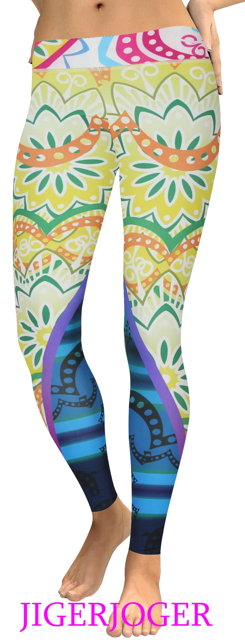 High waist green pink lotus flower legging (1)